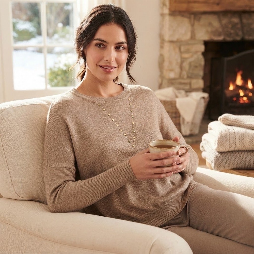 Silk Cashmere Blend Sweater XS Tan Knit Dolman Quiet Luxury Earthy Neutral Fall